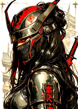 Samurai Warrior with Red Accents