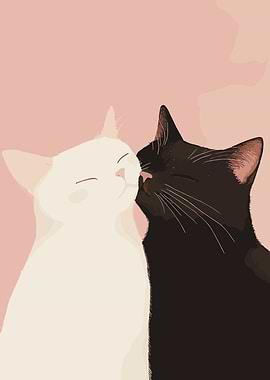 Two cats kissing on pink background