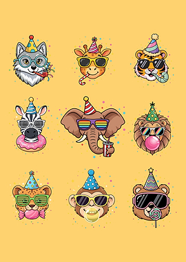 Cute Animals Celebrating Birthday