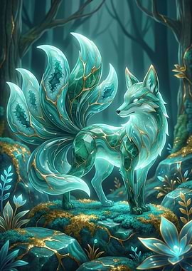 Crystal Fox Spirit in Enchanted Forest