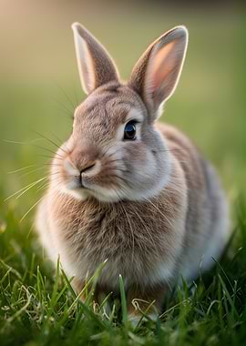 Close-up of a cute rabbit in grass