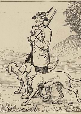 Hunter with Dogs in Landscape