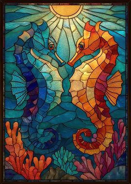 Stained Glass Seahorse Embrace