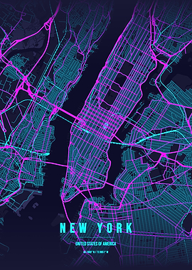 Neon New York City Map