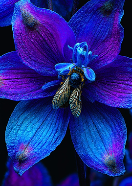Electric Blue Delphinium with Golden Bee