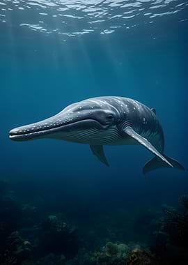 Majestic Whale Swimming in Deep Blue Ocean
