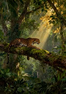 Jaguar in a Sunlit Jungle