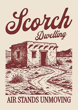 Scorch Dwelling Desert Poster, Vintage Engraving House Print, Rustic Landscape Art