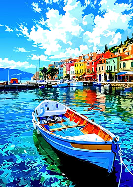 Colorful Mediterranean Harbor Scene