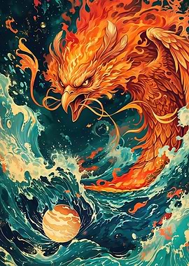 Fiery Phoenix Over Turbulent Seas
