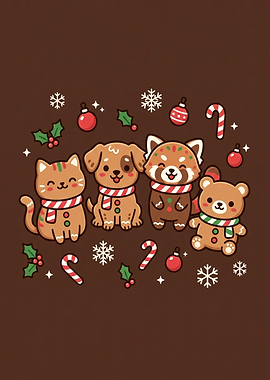 Cute Gingerbread Christmas Animals