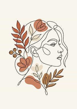 Abstract Woman Face with Floral Elements