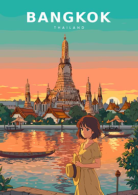 Anime Girl in Bangkok at Sunset