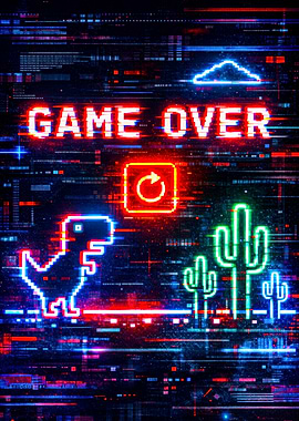 Game Over Neon Glitch Art