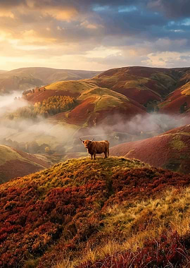 Highland Cow in Misty Scottish Highlands
