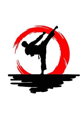Karate silhouette with red circle