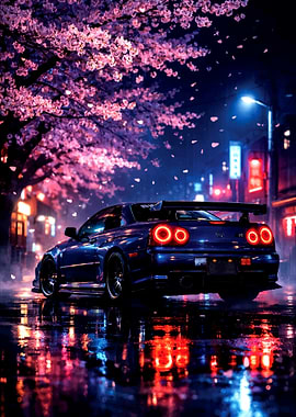 Sakura Drift R34 Car Cherry Blossoms