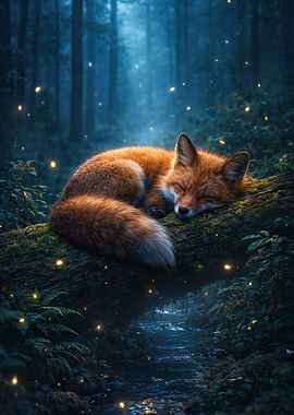 Fox Sleeping in Enchanted Forest