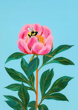 Bumblebee on a Pink Peony