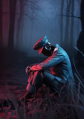 Robot Soldier in Foggy Forest