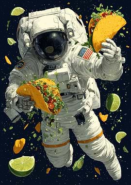 Astronaut eating tacos in space