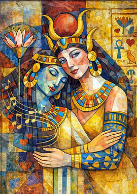 Egyptian Goddesses Hathor Embracing