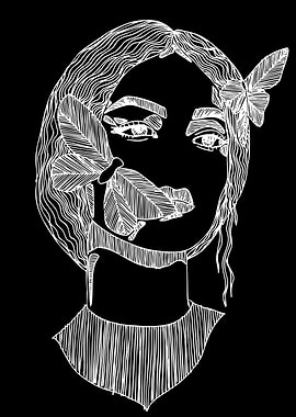 Woman with Butterflies Line Art
