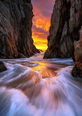 Dramatic Sunset Through Coastal Cliffs