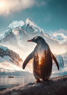 Penguin with Forest Reflection