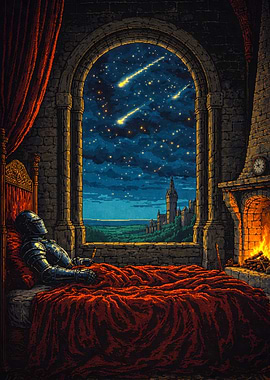 Knight in Armor Gazing at Shooting Stars