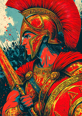 Spartan Warrior Pop Art Comic Illustration
