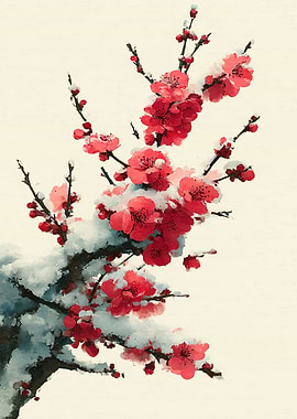 Snow-Covered Red Plum Blossoms