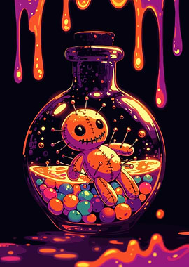 Voodoo Doll in a Potion Bottle