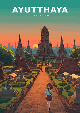 Ayutthaya Thailand Travel Poster