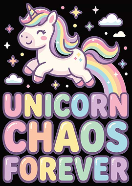 Cute Unicorn Chaos Forever Text Art