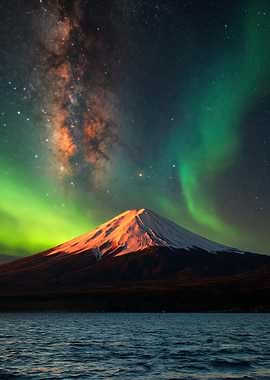 Mount Fuji Aurora and Milky Way