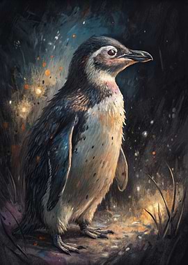Penguin in a Dark, Sparkly Forest