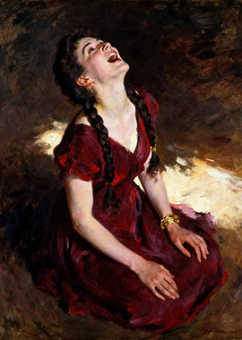 Woman in Red Dress Laughing
