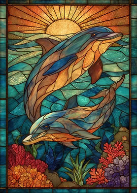 Stained Glass Dolphin Harmony