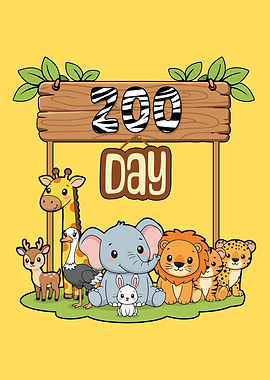 Cute Zoo Animals and Sign