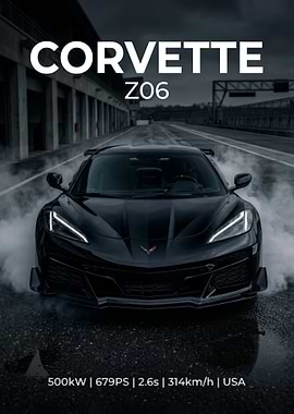 Black Corvette Z06 on Racetrack poster