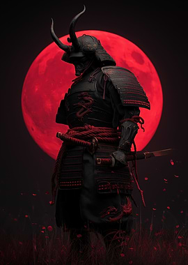 Samurai Warrior Under a Red Moon