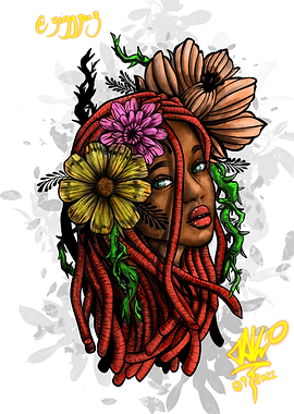 Woman with Dreadlocks and Flowers