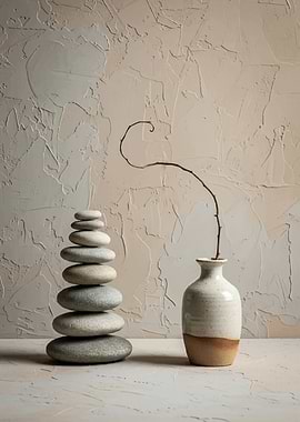 Zen stones and vase with branch