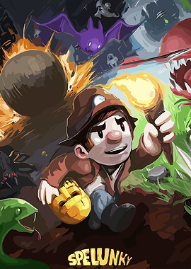 Spelunky Game Art with Miner and Monsters
