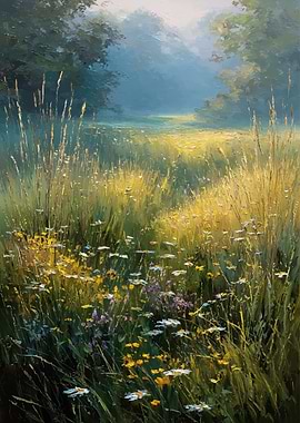 Misty Meadow with Wildflowers