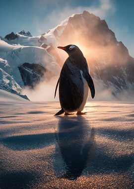 Penguin in Antarctic Sunset