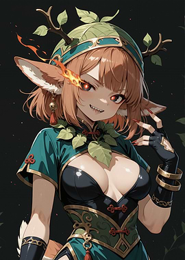 Anime Deer Girl with Fiery Eyes