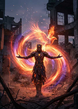 Phoenix Warrior in Ruined City