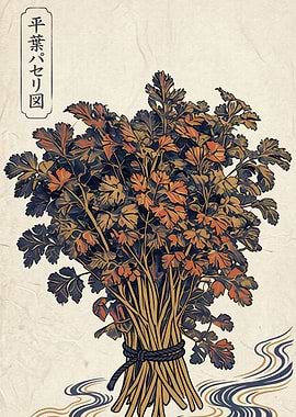 Ukiyo-e Style Parsley Illustration